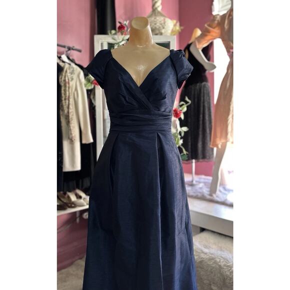 Alfred Sung Modern Does 50s Navy Blue Evening Gown Dress Wedding Formal S - Picture 3 of 8